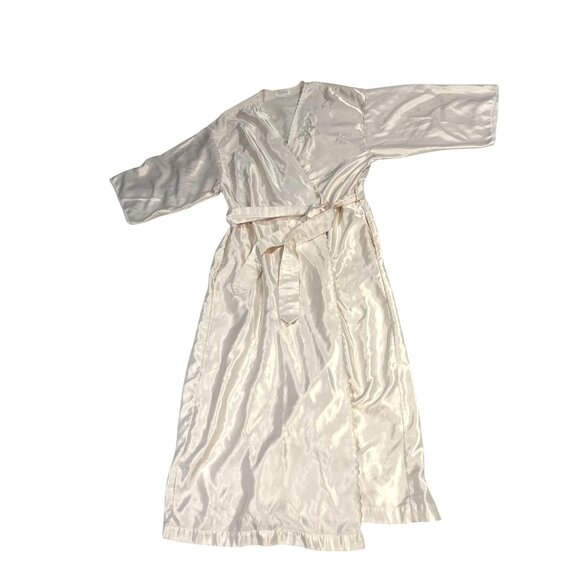Vintage Barbizon Pink Satin Wrap Robe With Embroidered Floral Detail & Scalloped - Picture 3 of 16